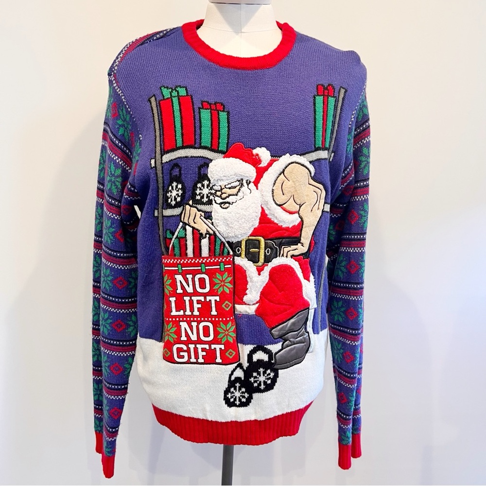 UGLY Christmas Sweater No Lift No Gift Men size L with bottle pocket